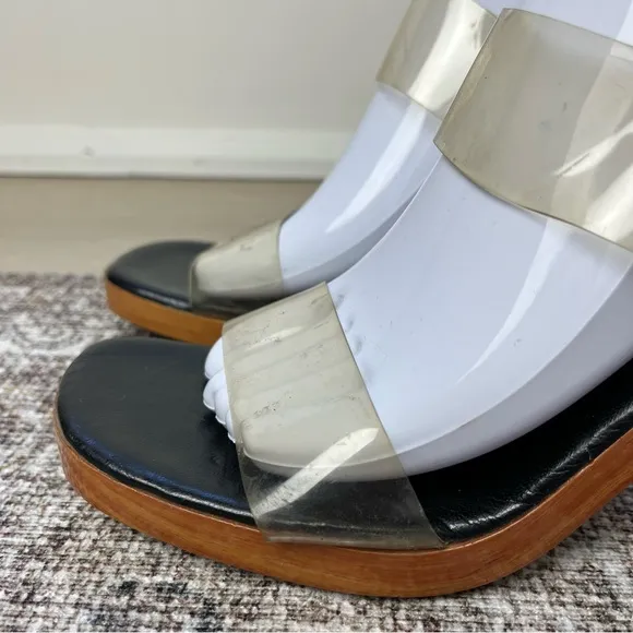 Vintage Espace Robert Clergerie Chunky Square Toe Wooden Heels Sandals Size 8