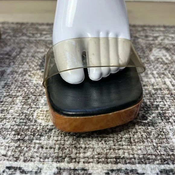 Vintage Espace Robert Clergerie Chunky Square Toe Wooden Heels Sandals Size 8