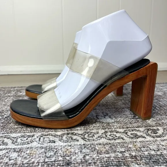 Vintage Espace Robert Clergerie Chunky Square Toe Wooden Heels Sandals Size 8