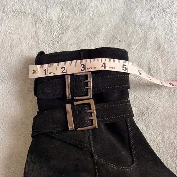 Vintage Foundry Co. Charmaine Burnished Suede Leather Buckle Moto Booties Black