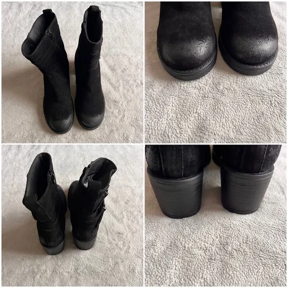 Vintage Foundry Co. Charmaine Burnished Suede Leather Buckle Moto Booties Black
