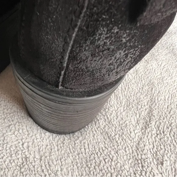 Vintage Foundry Co. Charmaine Burnished Suede Leather Buckle Moto Booties Black