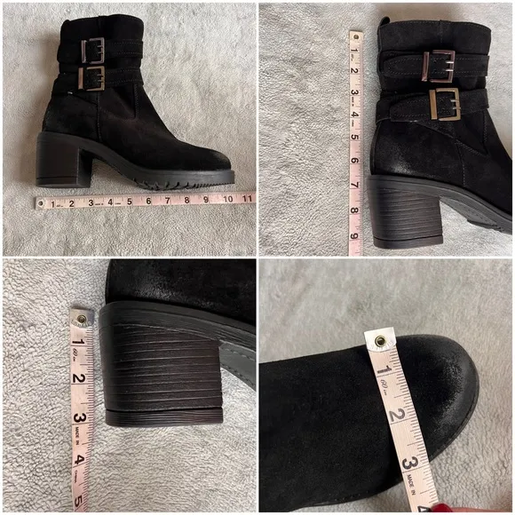 Vintage Foundry Co. Charmaine Burnished Suede Leather Buckle Moto Booties Black