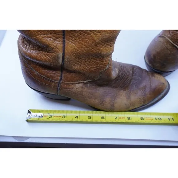 Vintage Olathe Boots Men Size 9.5 E Wide Tall Riding Brown Leather Western USA