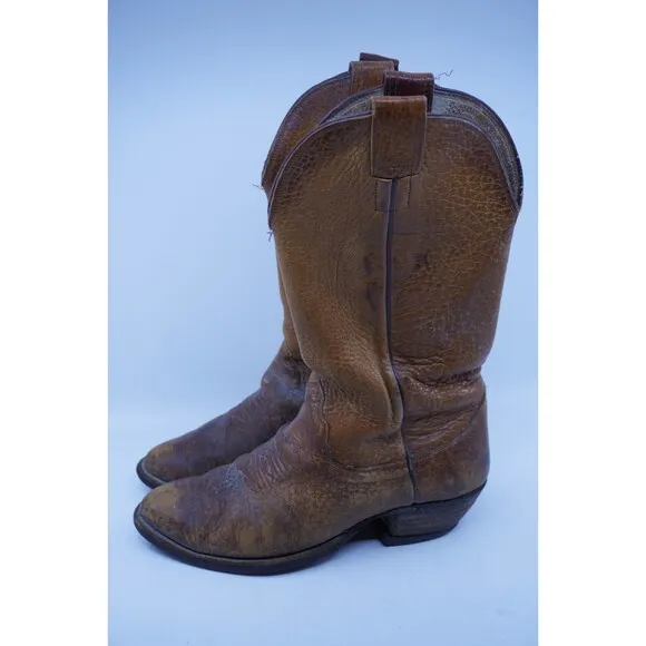 Vintage Olathe Boots Men Size 9.5 E Wide Tall Riding Brown Leather Western USA