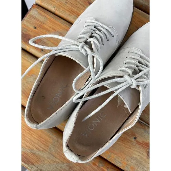 Vionic Adina Oxford Nubuck Gray Leather Lace Up Orthotic Shoes Women's 6