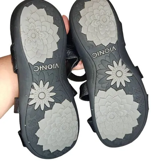 Vionic Amber Black Leather Sandals