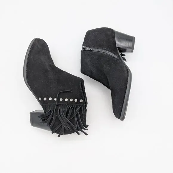 Vionic Black Studded Fringe Faros Ankle Boots 6