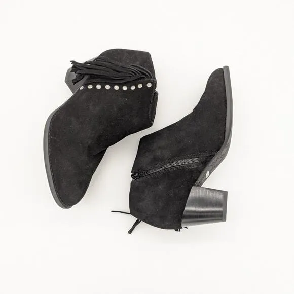 Vionic Black Studded Fringe Faros Ankle Boots 6