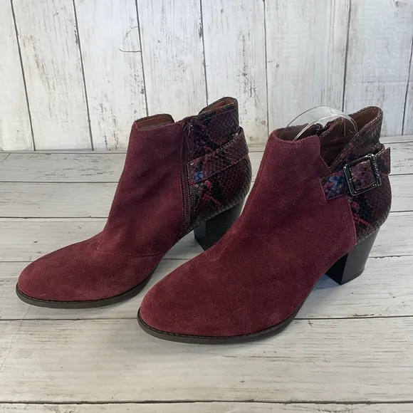 Vionic Burgundy Naomi Women's Suede Snake Embossed Water-Resistant Boots