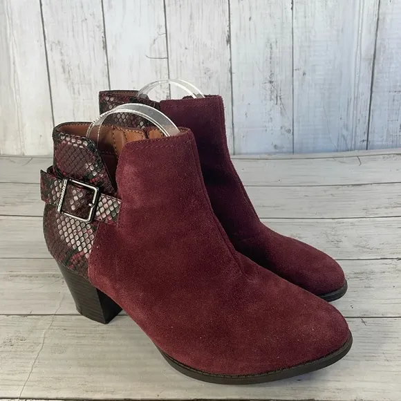 Vionic Burgundy Naomi Women's Suede Snake Embossed Water-Resistant Boots