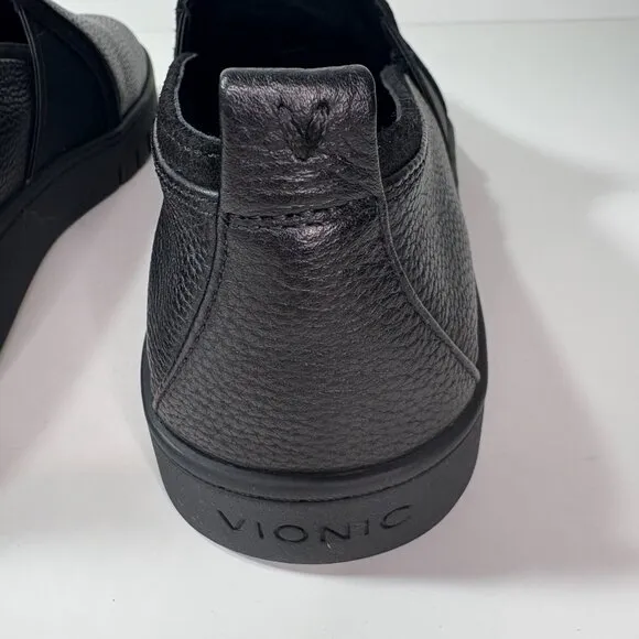 Vionic Cambria Womens Slip On Flat Loafer 9W Black Leather Comfort Shoe Office