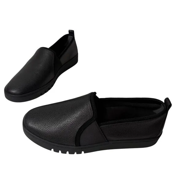 Vionic Cambria Womens Slip On Flat Loafer 9W Black Leather Comfort Shoe Office