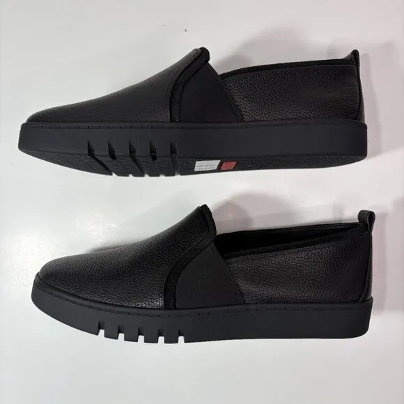 Vionic Cambria Womens Slip On Flat Loafer 9W Black Leather Comfort Shoe Office