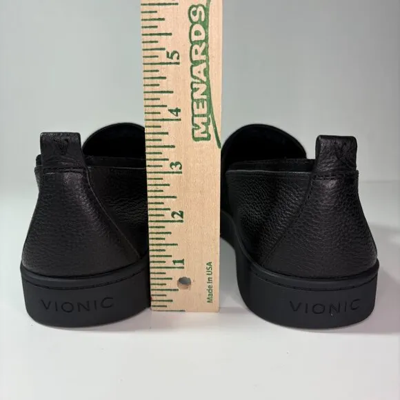 Vionic Cambria Womens Slip On Flat Loafer 9W Black Leather Comfort Shoe Office