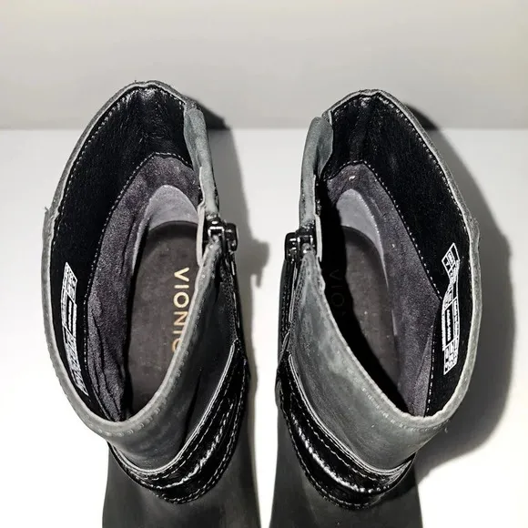 Vionic Carnelia Mid Calf Boot Water Repellent Black Leather Orthotic Shoe Size 7