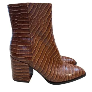 Vionic Harper Brown Croc Embossed Leather Ankle Boots Size 10