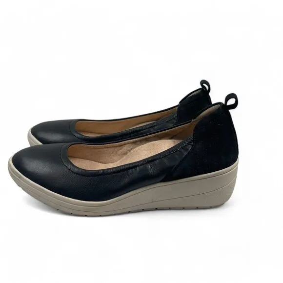 Vionic Jacey Women Black Leather Wedge Slip On Shoes 7.5 Arch Support Comfort