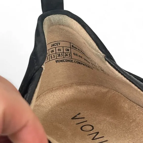 Vionic Jacey Women Black Leather Wedge Slip On Shoes 7.5 Arch Support Comfort