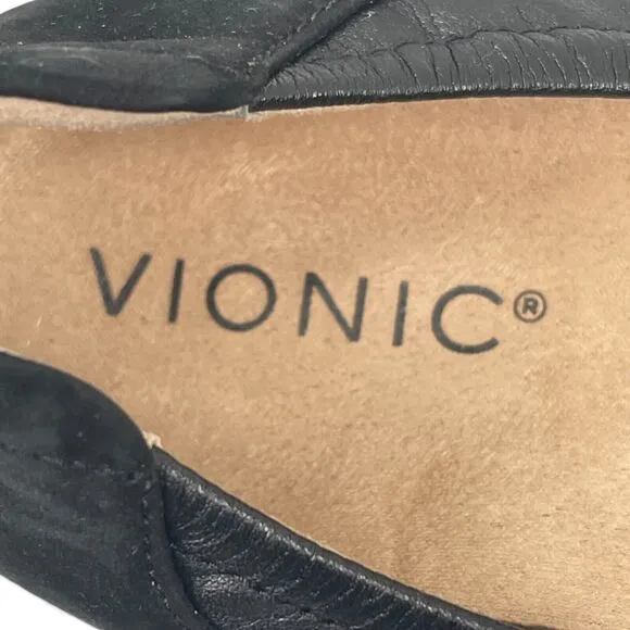 Vionic Jacey Women Black Leather Wedge Slip On Shoes 7.5 Arch Support Comfort