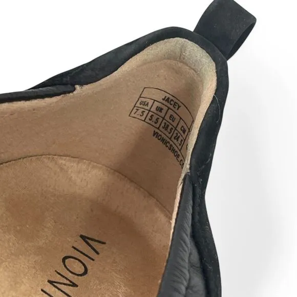 Vionic Jacey Women Black Leather Wedge Slip On Shoes 7.5 Arch Support Comfort
