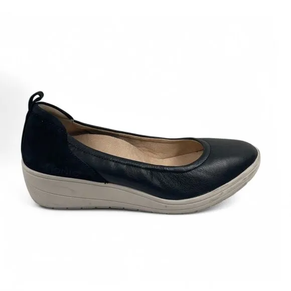 Vionic Jacey Women Black Leather Wedge Slip On Shoes 7.5 Arch Support Comfort