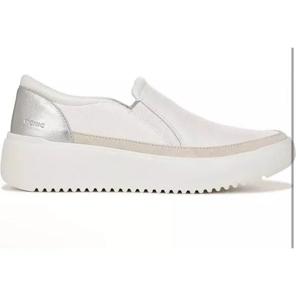 Vionic Kearny White Leather Sneaker Womens 11 Comfort Slip‎ On Shoe New