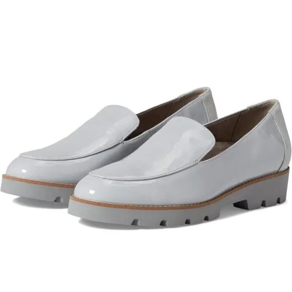 Vionic Kensley Gray Vapor‎ Crinkle Patent Leather Loafer Womens 7 Arch New