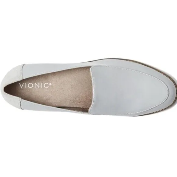 Vionic Kensley Gray Vapor‎ Crinkle Patent Leather Loafer Womens 7 Arch New