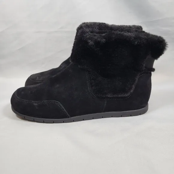 Vionic Maizie Womens 8.5 Supportive Slipper Ankle Boots Black Suede Faux Fur