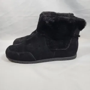 Vionic Maizie Womens 8.5 Supportive Slipper Ankle Boots Black Suede Faux Fur