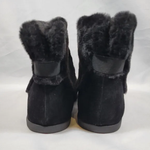 Vionic Maizie Womens 8.5 Supportive Slipper Ankle Boots Black Suede Faux Fur