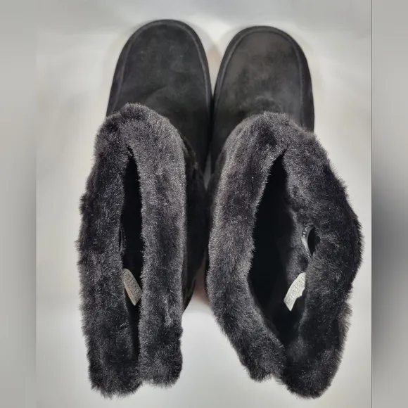 Vionic Maizie Womens 8.5 Supportive Slipper Ankle Boots Black Suede Faux Fur