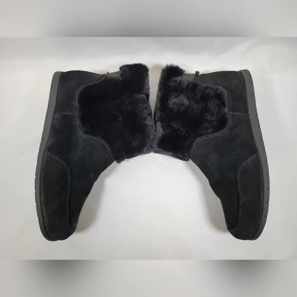 Vionic Maizie Womens 8.5 Supportive Slipper Ankle Boots Black Suede Faux Fur