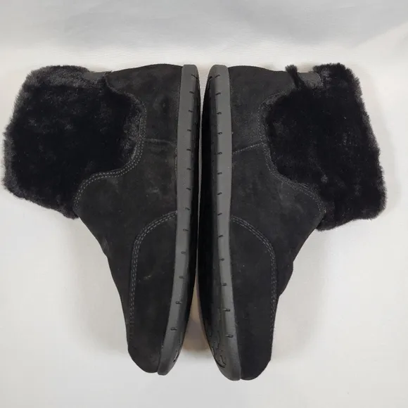 Vionic Maizie Womens 8.5 Supportive Slipper Ankle Boots Black Suede Faux Fur