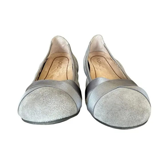 Vionic Maria Light Gray Suede Criss Cross Ribbon Ballet Flats Women's Size 8W