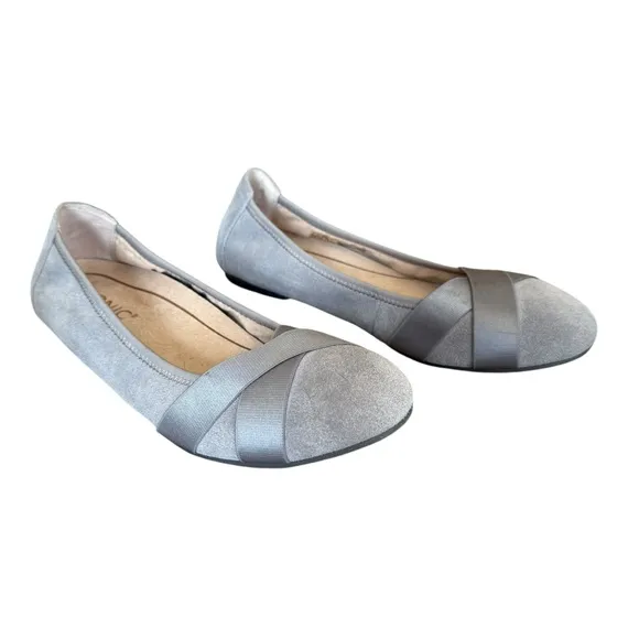 Vionic Maria Light Gray Suede Criss Cross Ribbon Ballet Flats Women's Size 8W