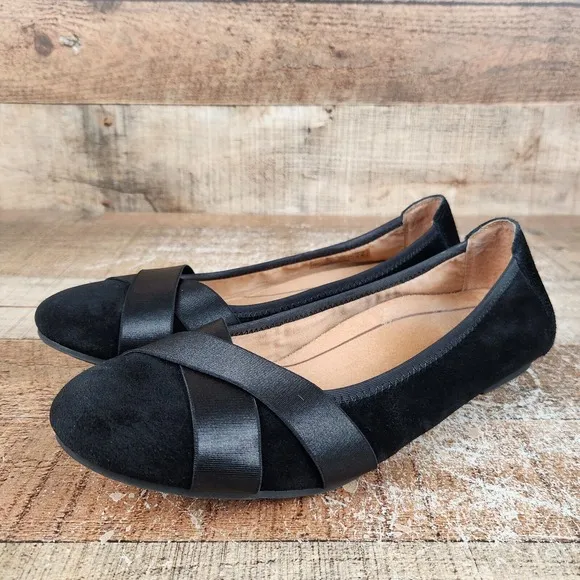 Vionic Maria Women's Sz 9.5 Wide Black Slip On Orthotic Insole Ballet Flat Shoes