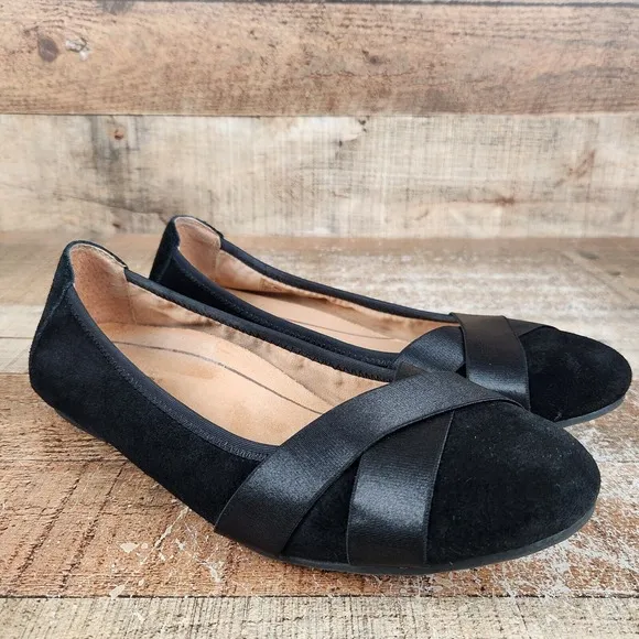 Vionic Maria Women's Sz 9.5 Wide Black Slip On Orthotic Insole Ballet Flat Shoes