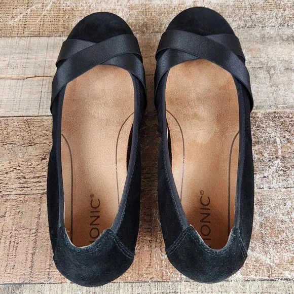 Vionic Maria Women's Sz 9.5 Wide Black Slip On Orthotic Insole Ballet Flat Shoes