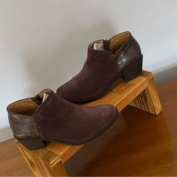 Vionic Marissa Boots Womens Sz 6 Purple Leather Suede Zip Up Ankle Booties NWOT