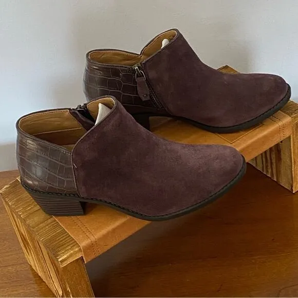 Vionic Marissa Boots Womens Sz 6 Purple Leather Suede Zip Up Ankle Booties NWOT