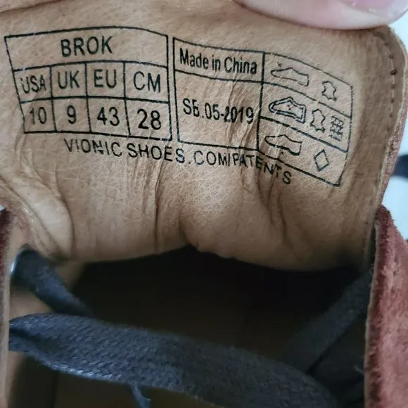 Vionic Men's Mott Brok Leather Orthotic Arch Support Walking Shoes Dark Brown 10