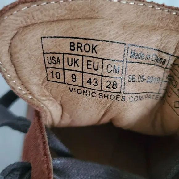 Vionic Men's Mott Brok Leather Orthotic Arch Support Walking Shoes Dark Brown 10