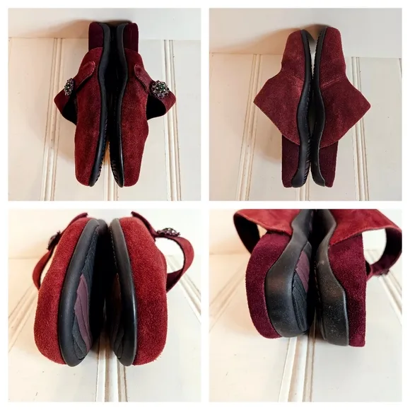 Vionic Mules Womens Size 7 Joan Burgundy Merlot  Suede Slip-On Shoes