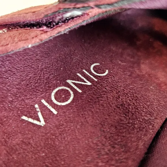 Vionic Mules Womens Size 7 Joan Burgundy Merlot  Suede Slip-On Shoes