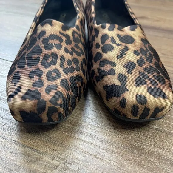 VIONIC Powell Demi Wedge‎ Tan Leopard Comfort Orthotic Slip-on Shoes Women's 9
