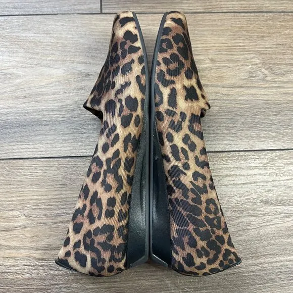 VIONIC Powell Demi Wedge‎ Tan Leopard Comfort Orthotic Slip-on Shoes Women's 9