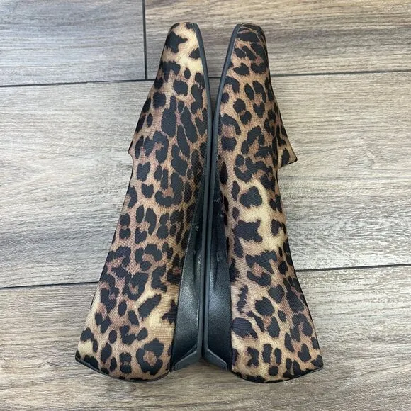 VIONIC Powell Demi Wedge‎ Tan Leopard Comfort Orthotic Slip-on Shoes Women's 9