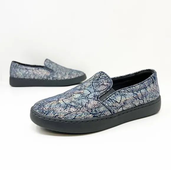 Vionic Pro Avery Slip on Shoes Sneakers Metallic Blue Iridescent Crackle